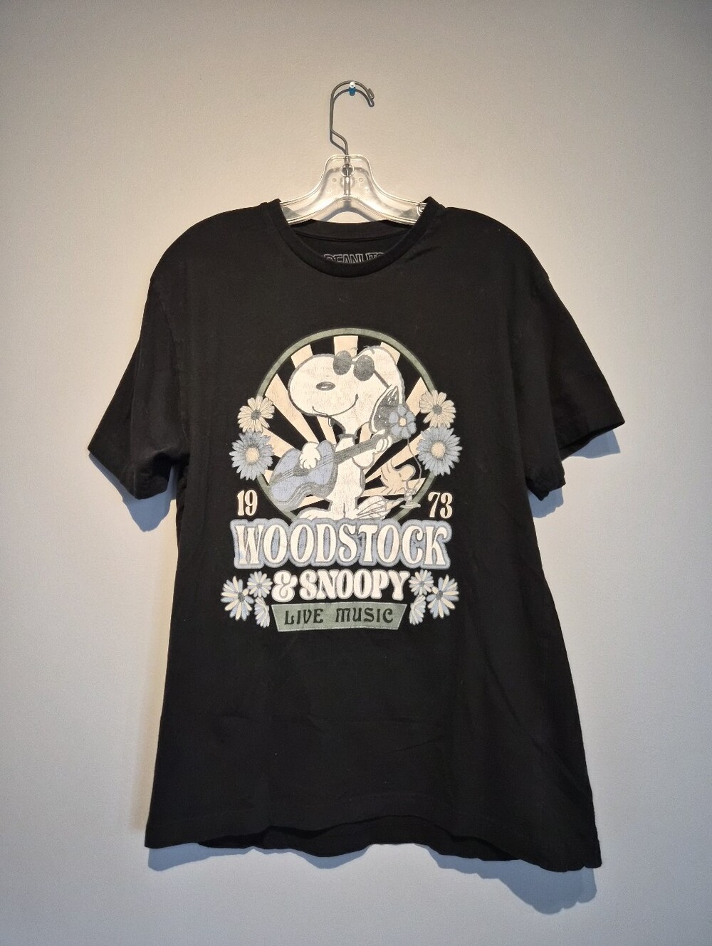Peanuts Woodstock & Snoopy Black Graphic T-Shirt | Size Large